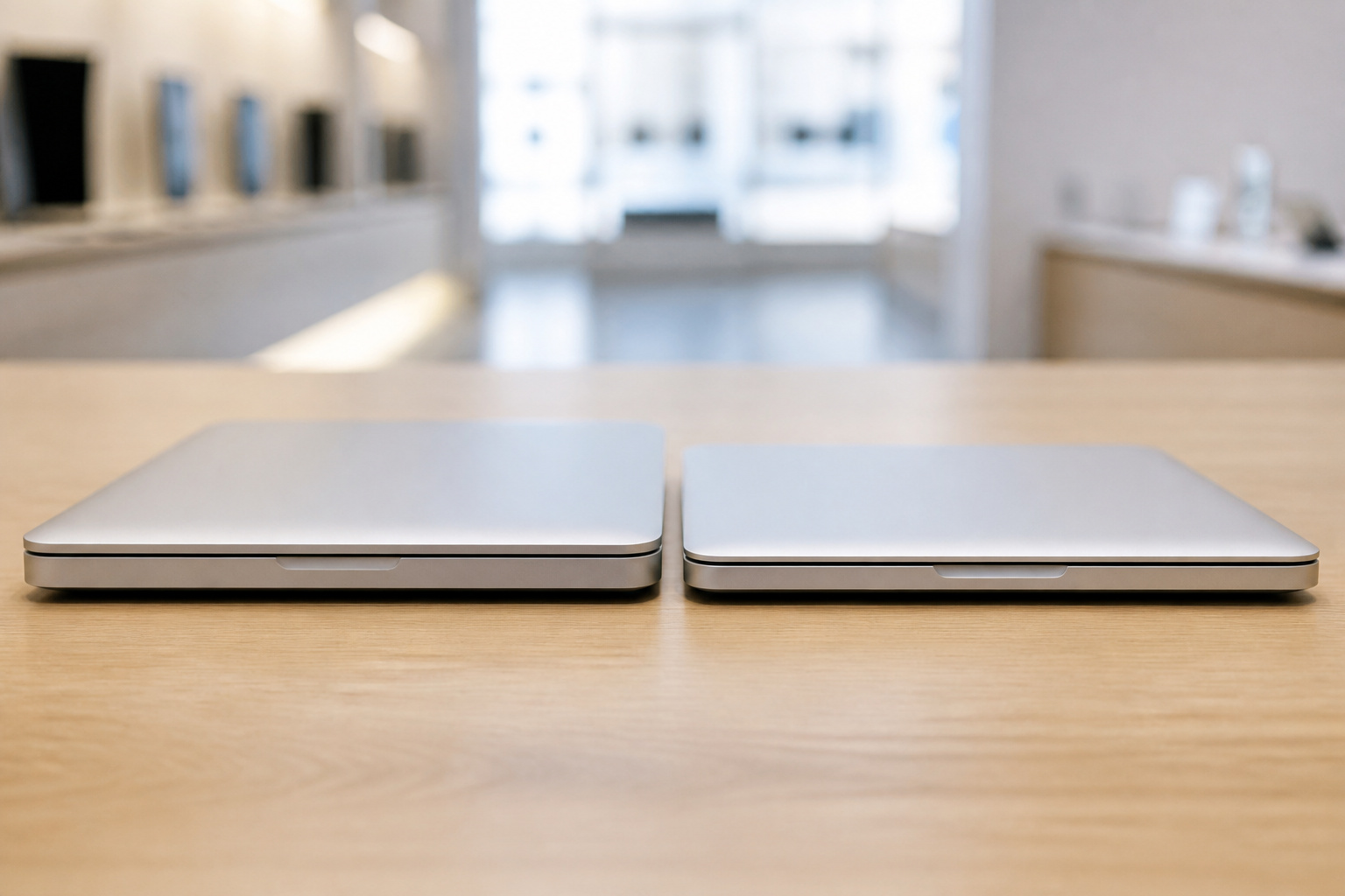 Two silver laptops side by side for comparison