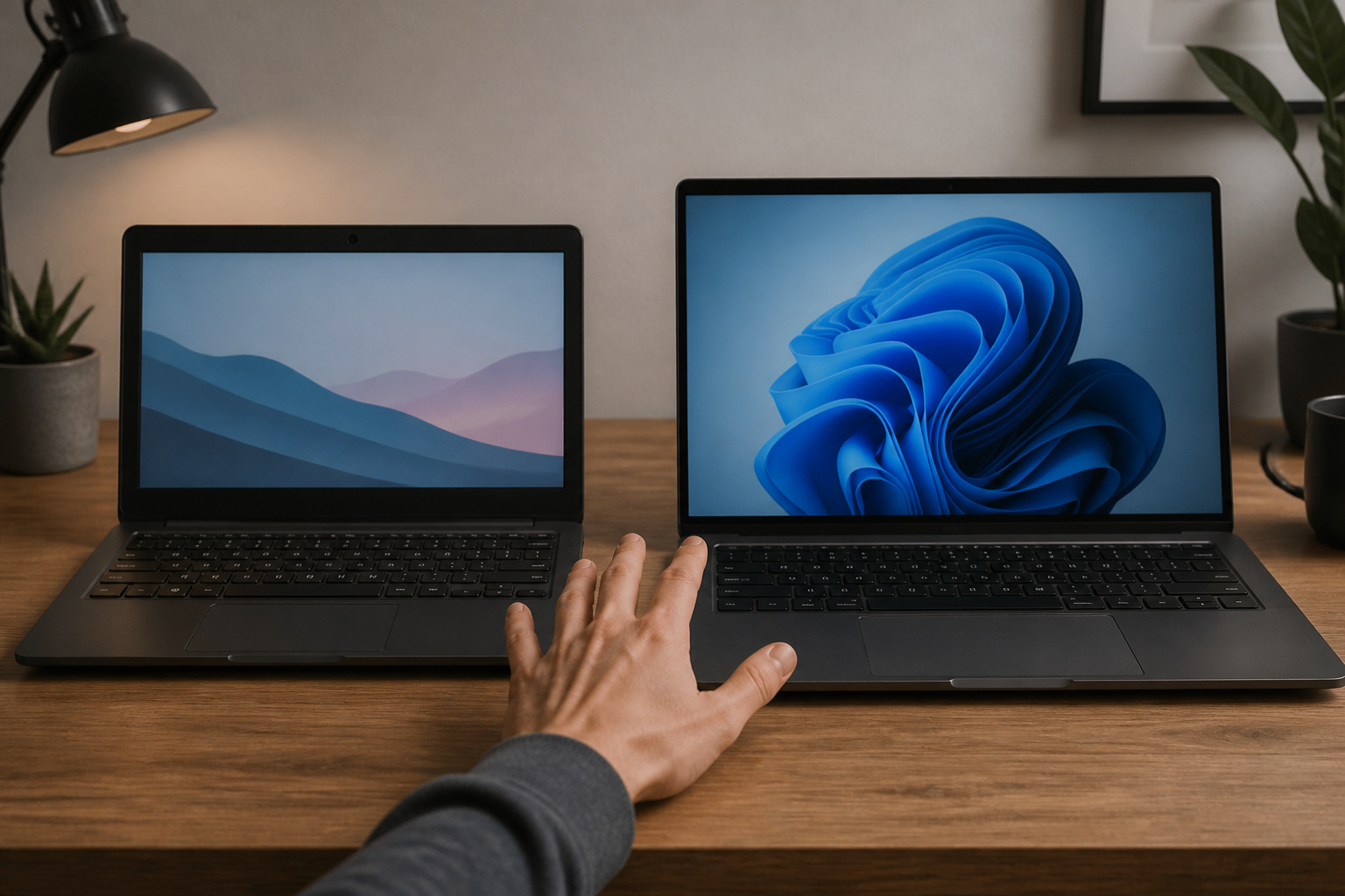 Two different laptops side by side as a shopper compares them
