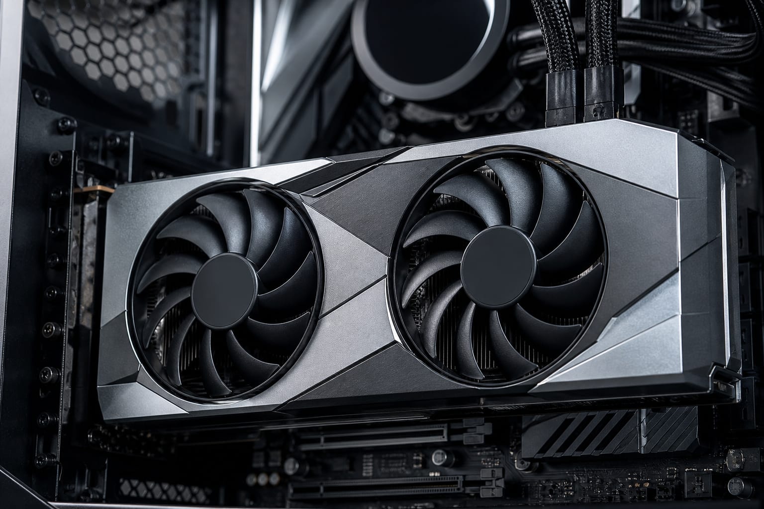 Graphics card inside an open PC case