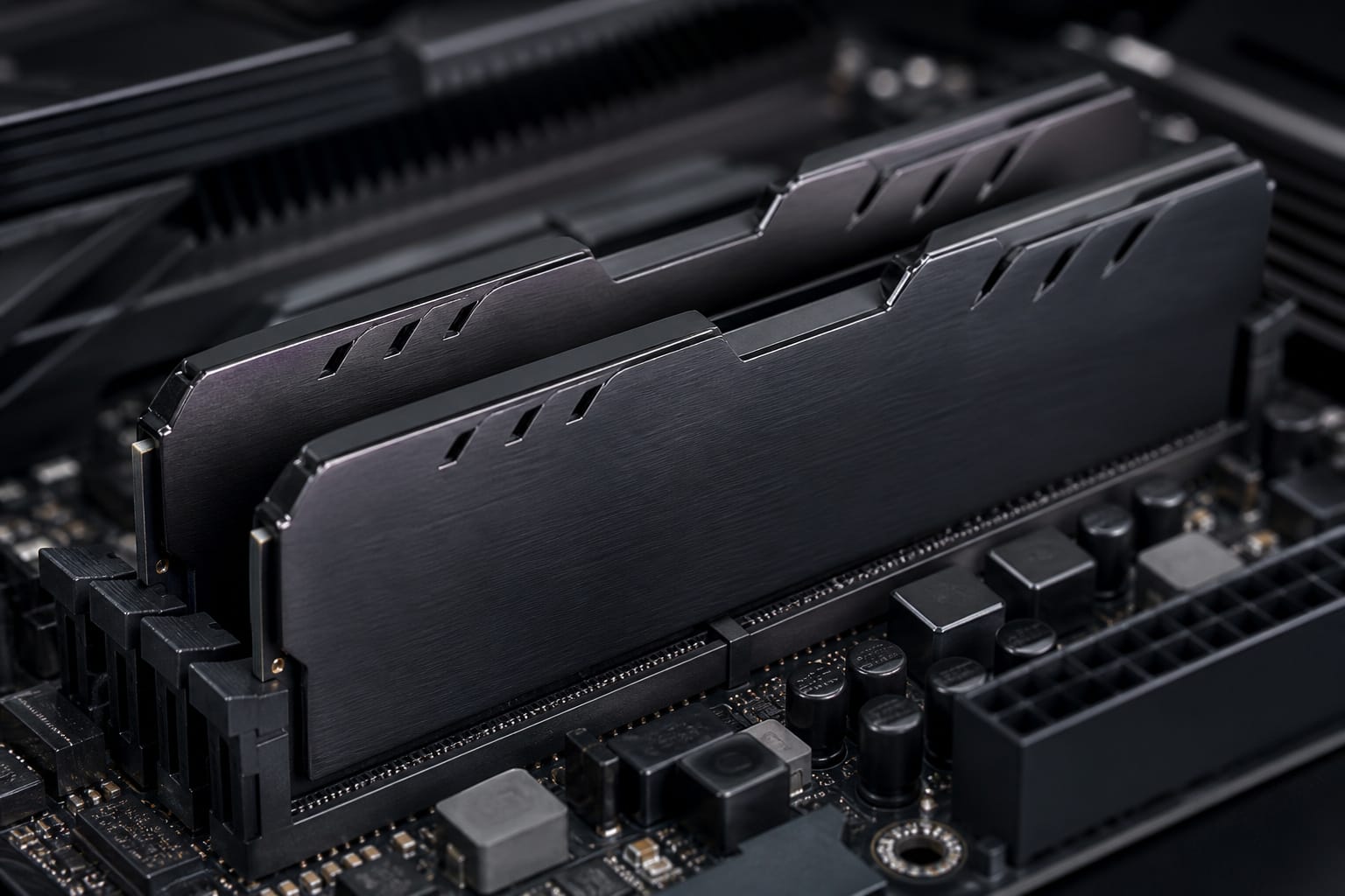 Two RAM sticks installed in a motherboard