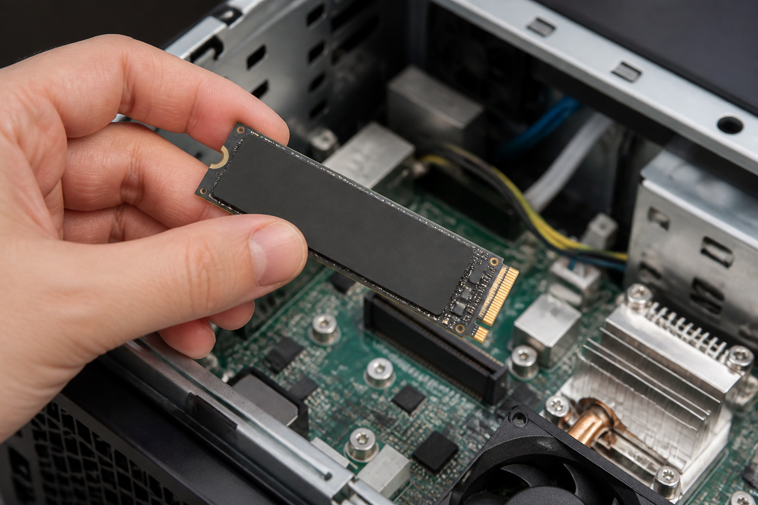 SSD above an opened business desktop
