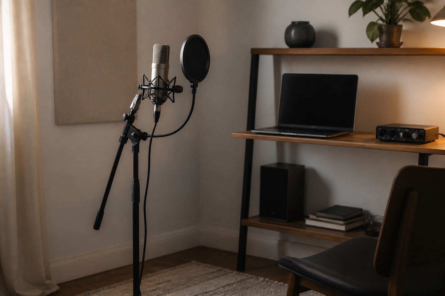 Recording microphone with a small computer on a shelf