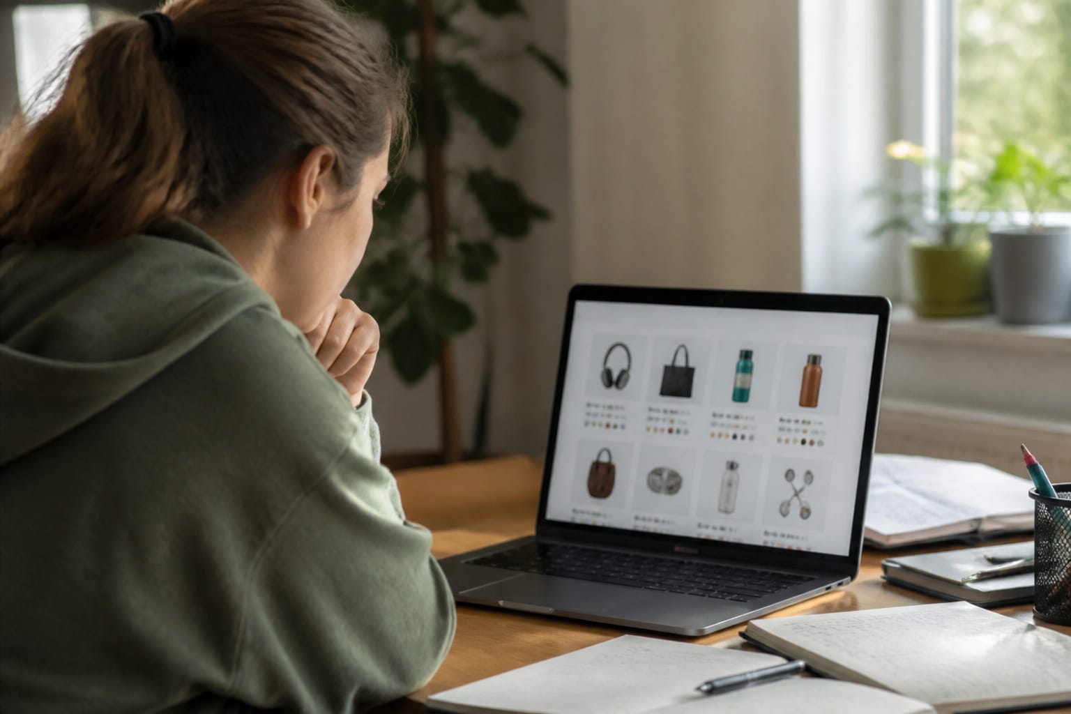 A student comparing prices on a laptop screen