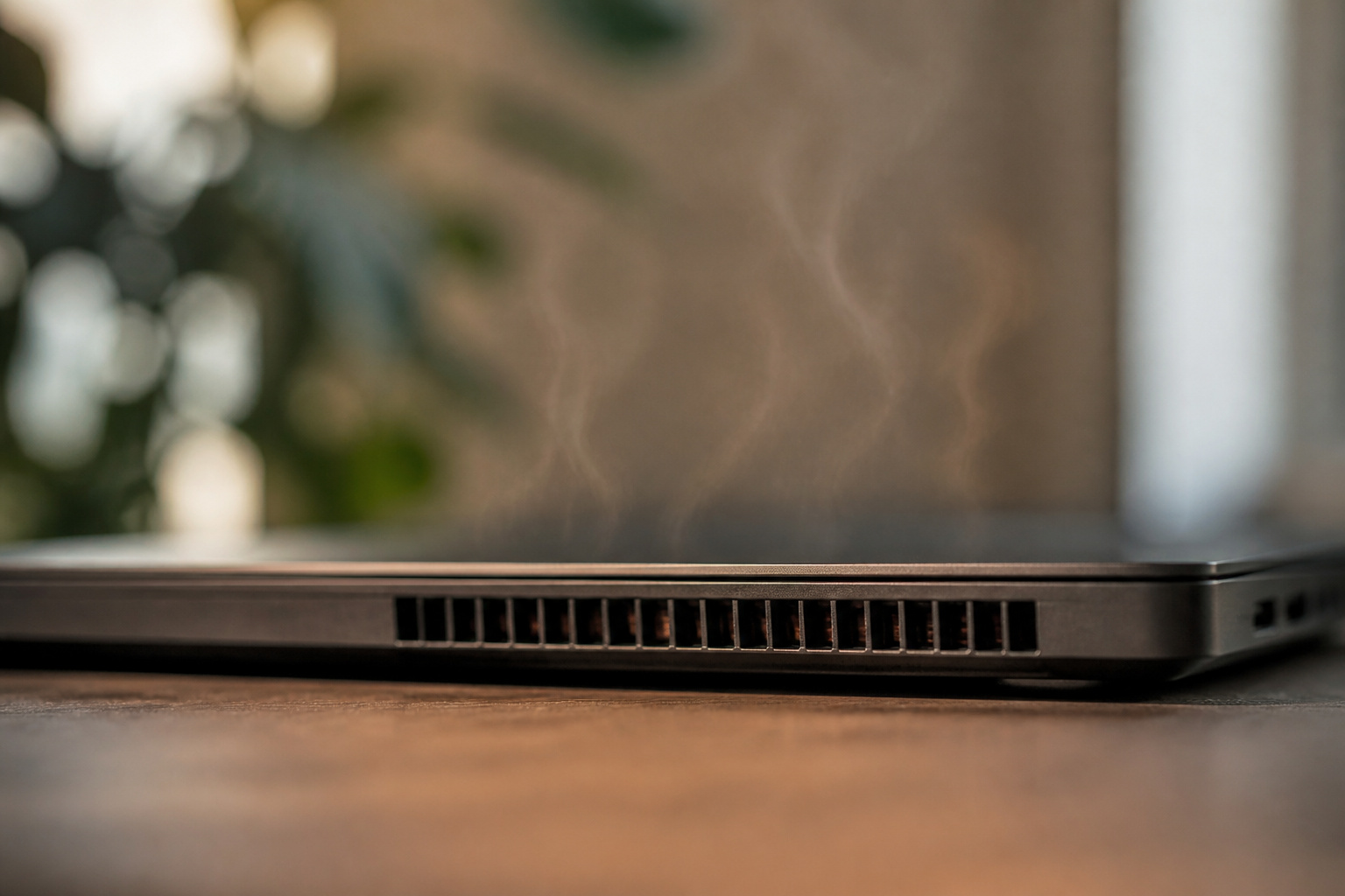 A laptop vent with subtle heat haze above it