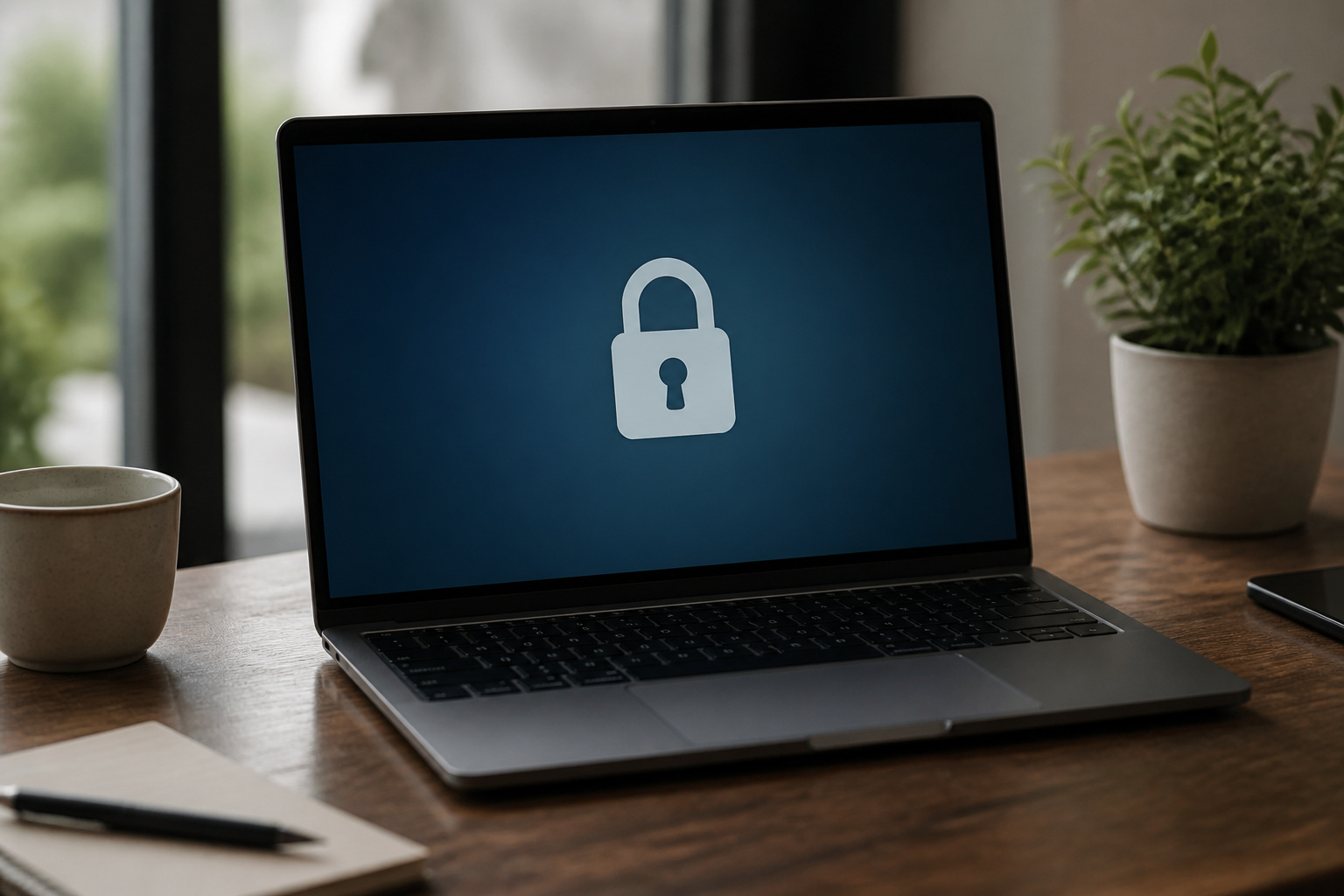 A laptop with a padlock icon on screen