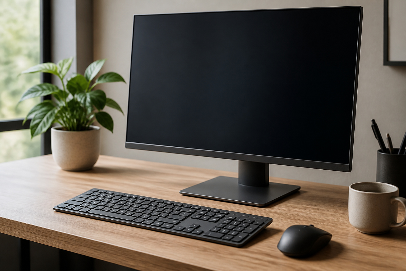 A comfortable keyboard and a clear monitor on a desk