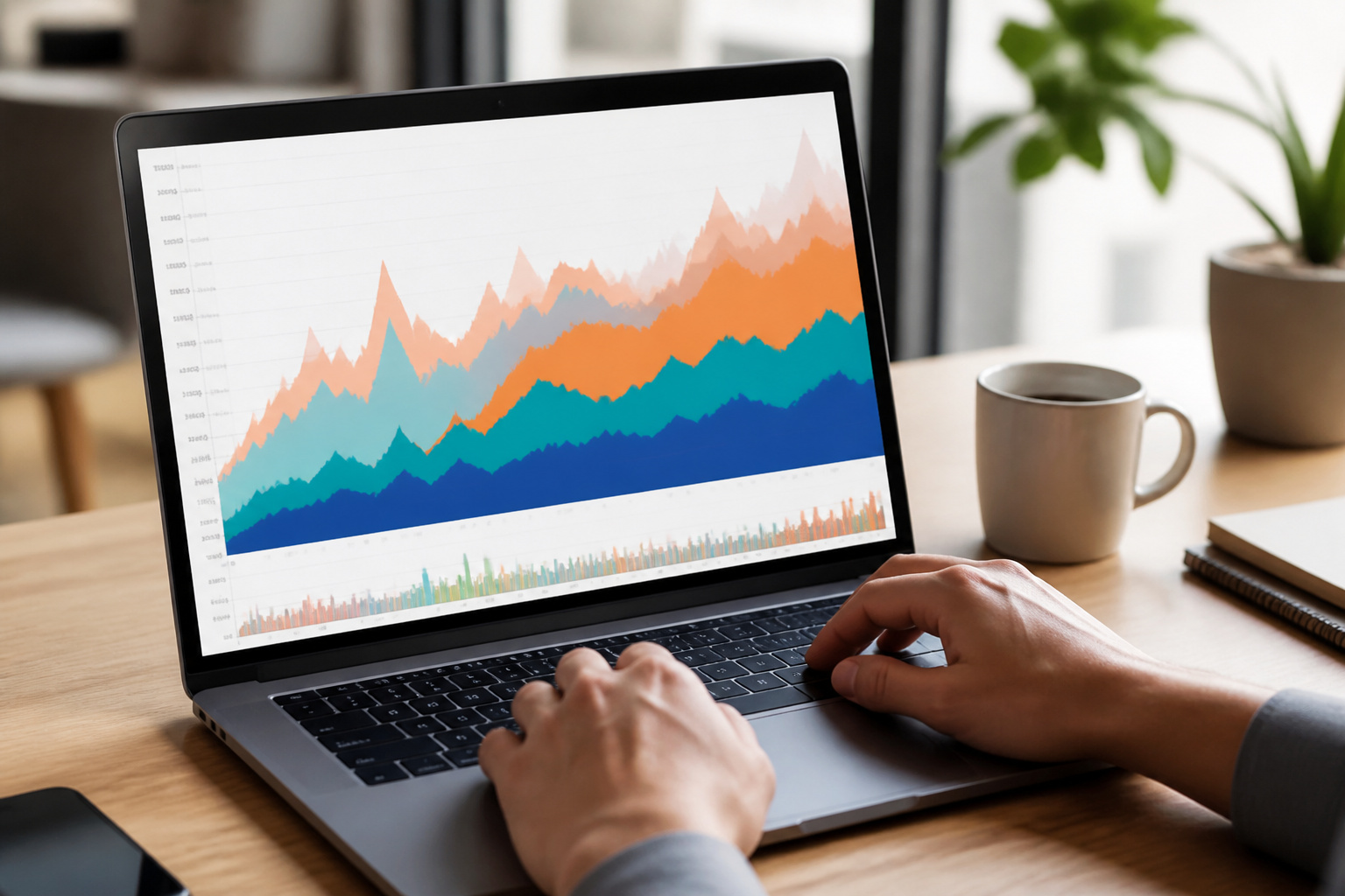 A laptop running a large data chart