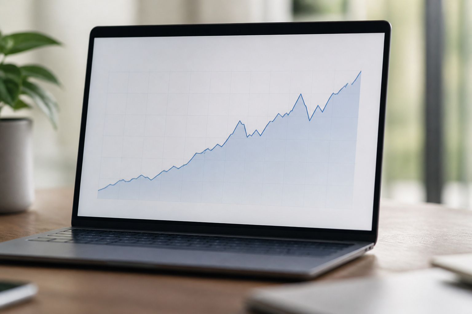 A laptop screen with a generic performance graph