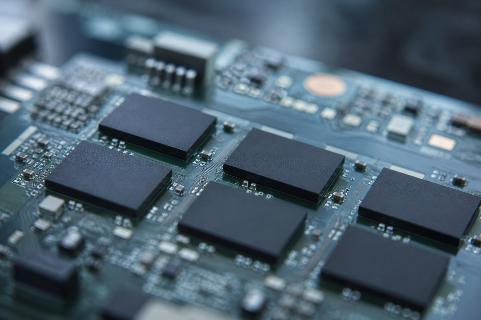 Memory chips on a circuit board with cool light