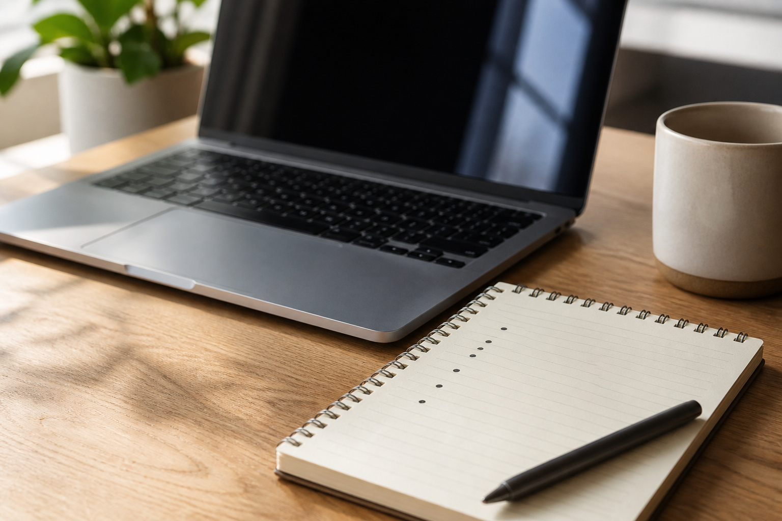 A notepad with a short task list beside a laptop on a desk