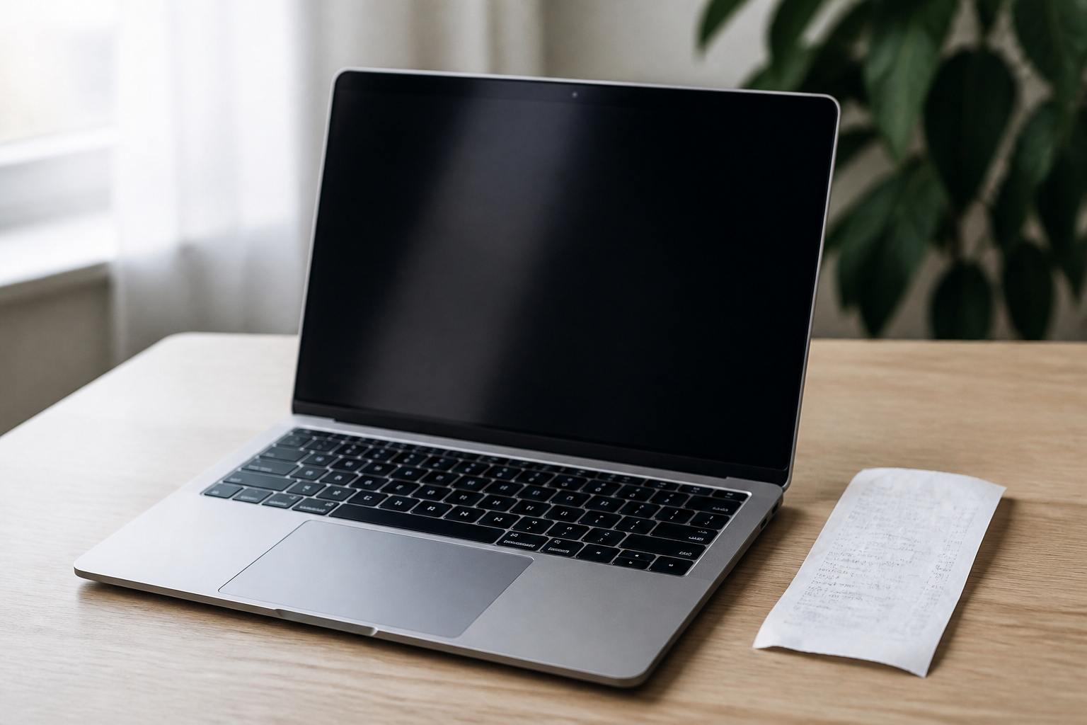 A refurbished laptop beside a receipt