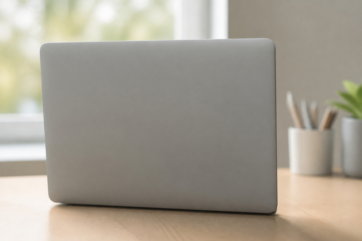 A plain plastic laptop lid in soft light
