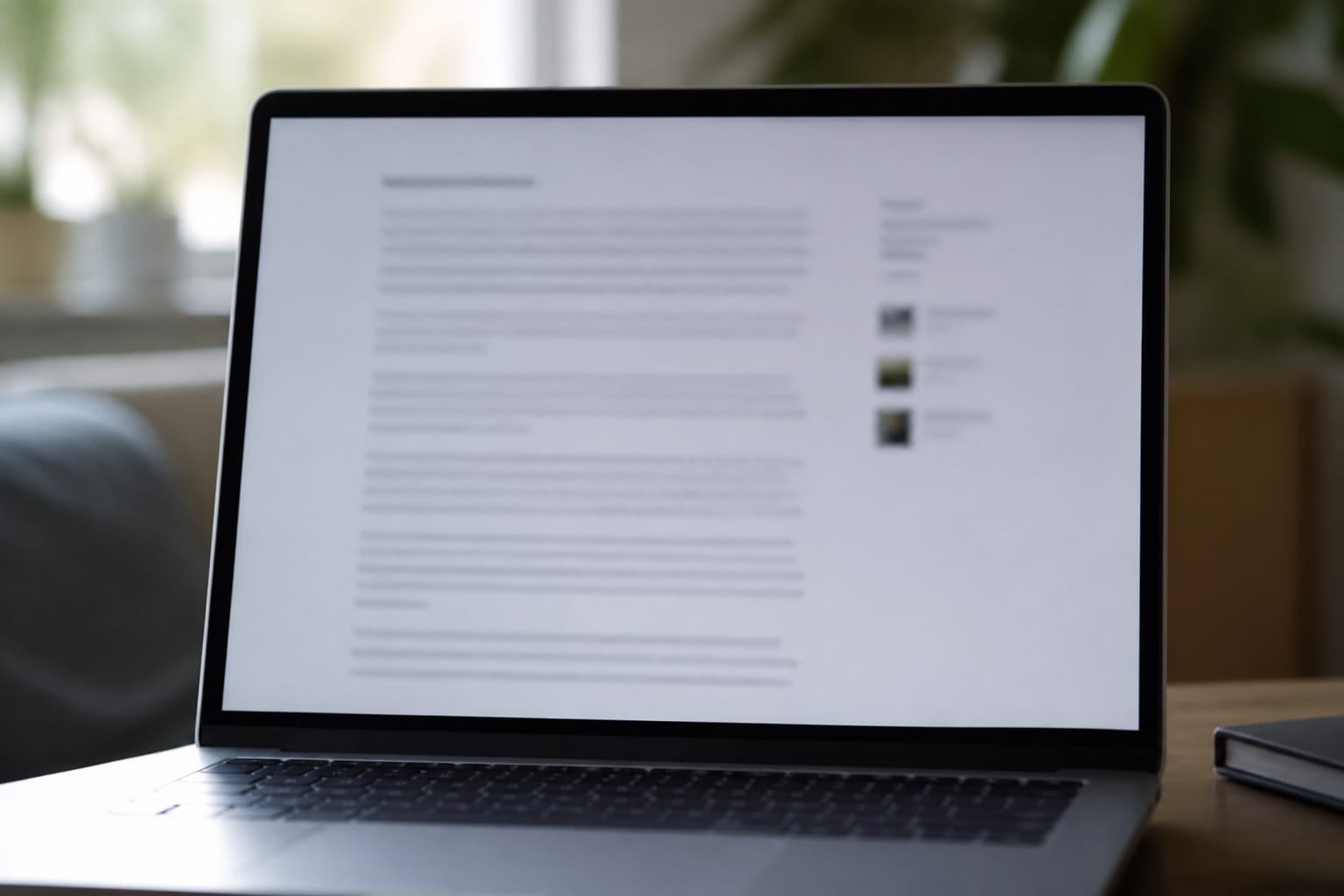 A large laptop screen with slightly fuzzy text