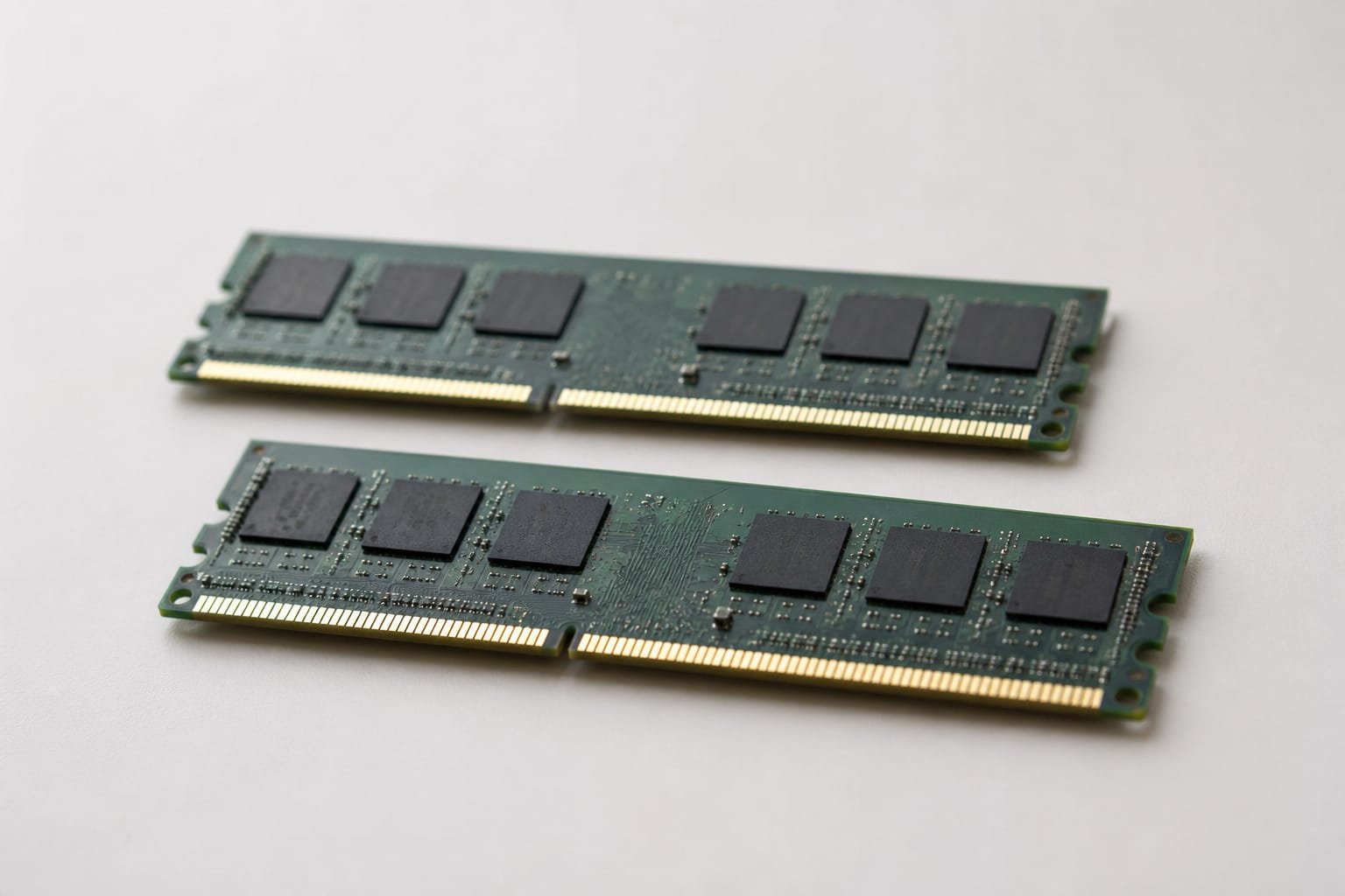 Two memory modules lying on a clean surface