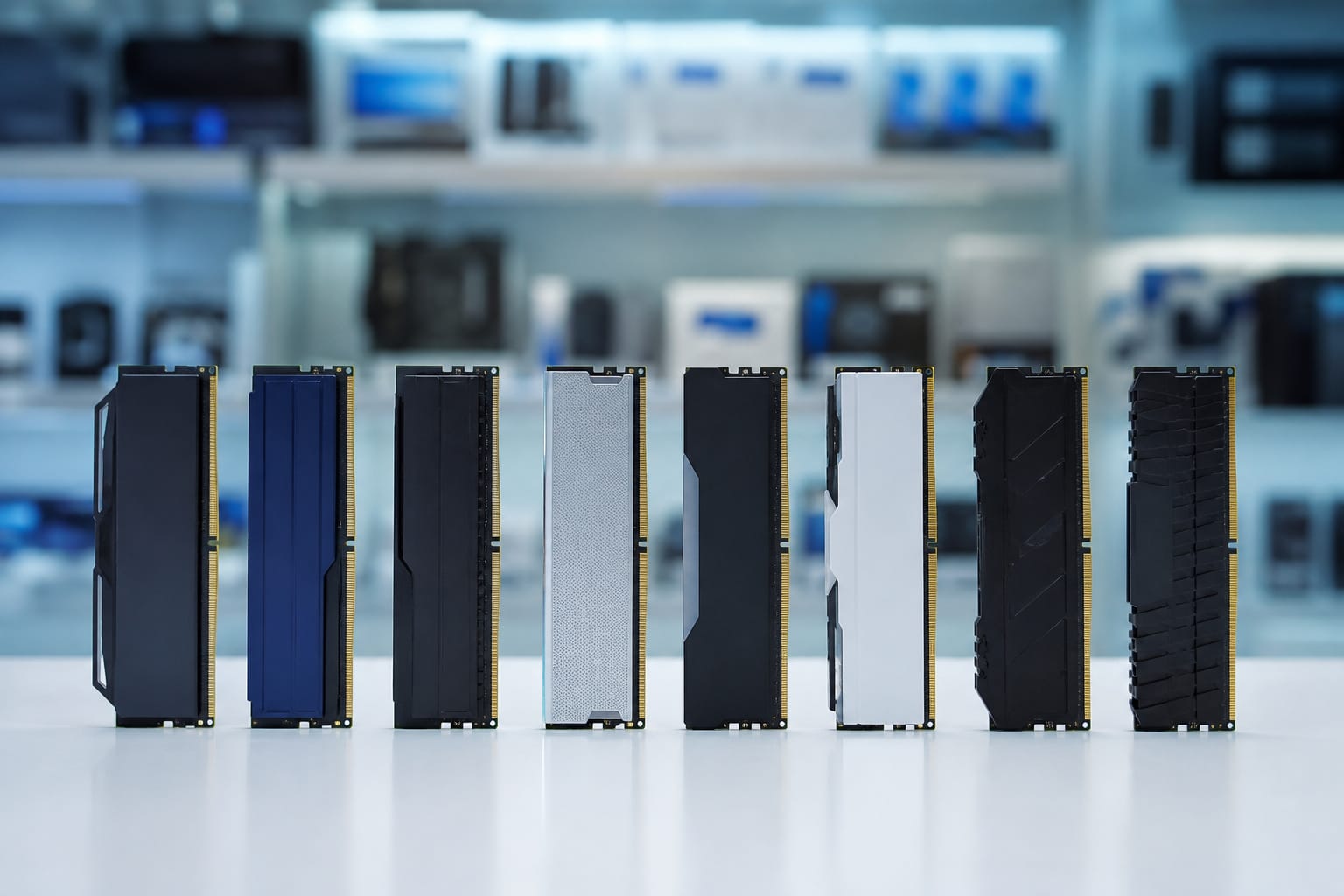 Computer memory modules on a clean surface