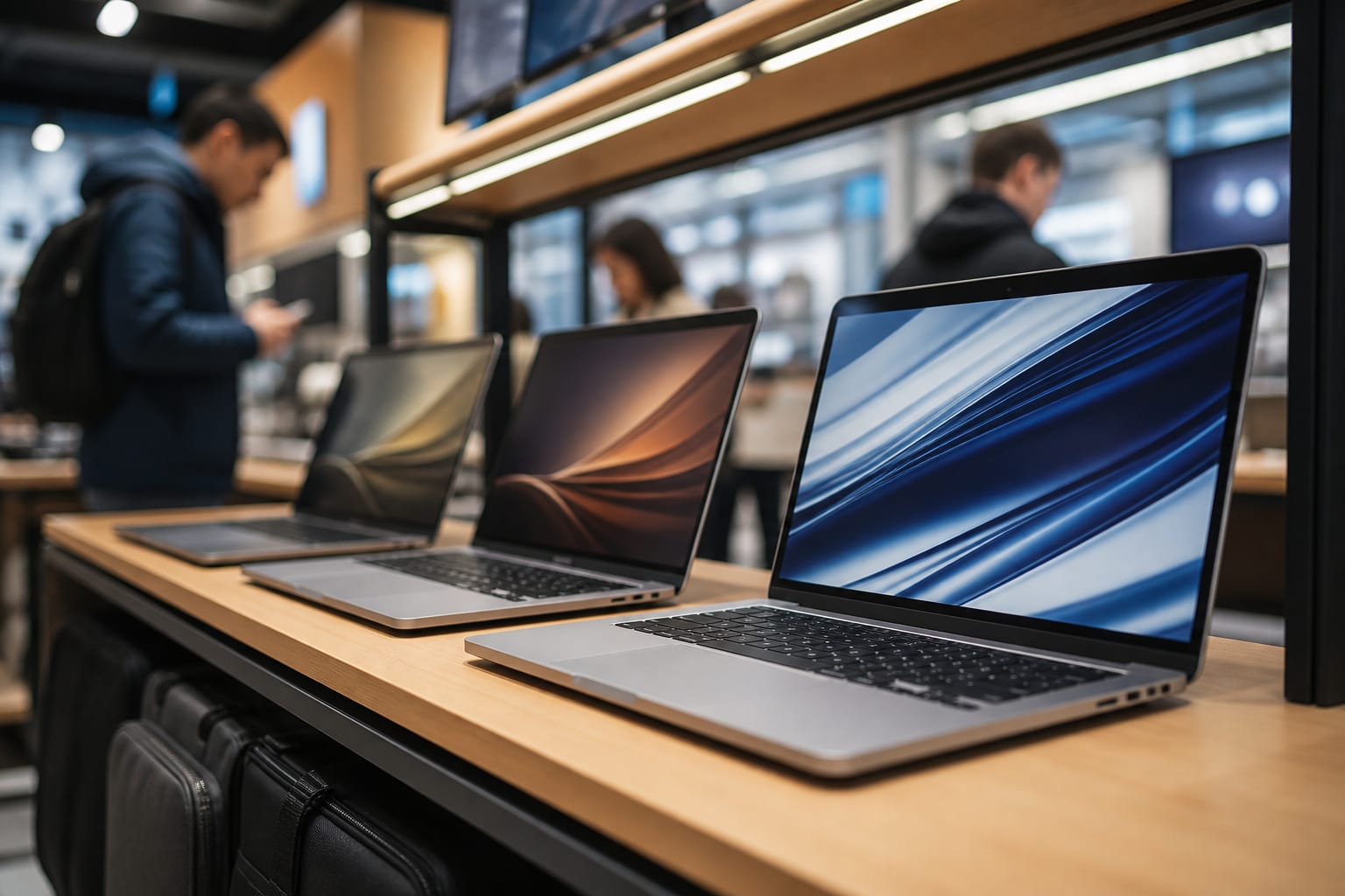 Store shelf with older and newer laptop models