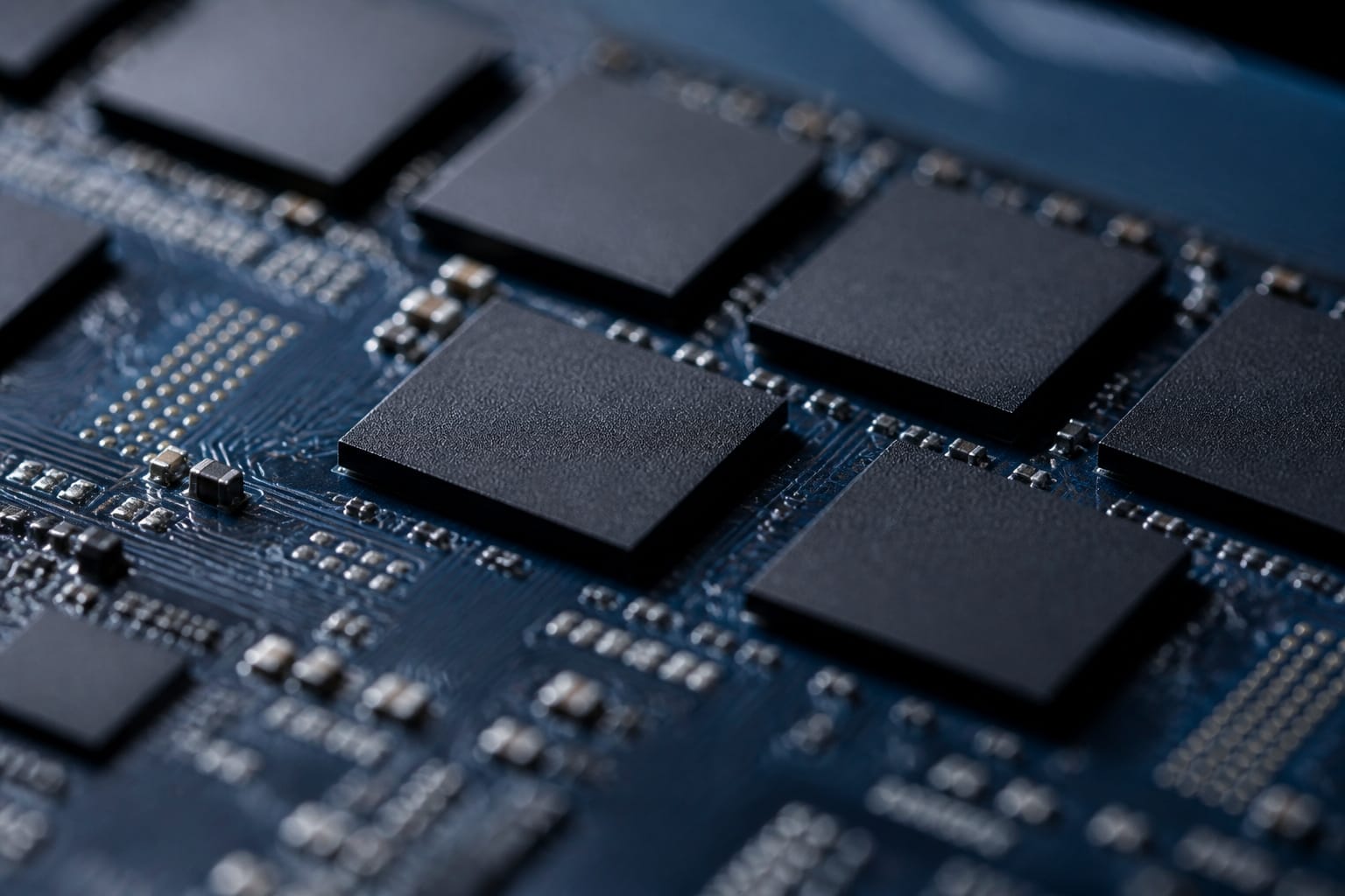 Computer memory chips on a circuit board