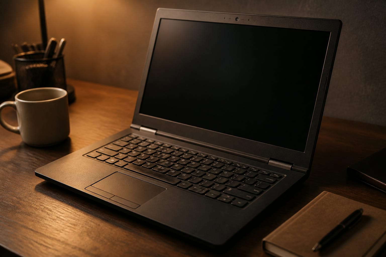 Sturdy business laptop with a worn keyboard