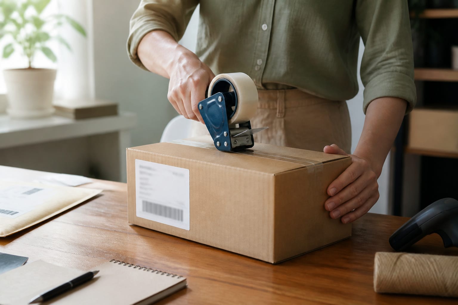 Shipping box with a return label being sealed