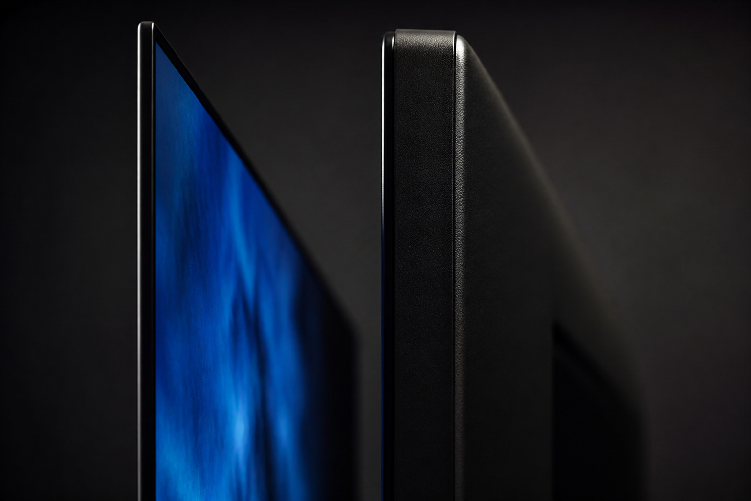 Edges of a thin OLED TV and a thicker LED TV