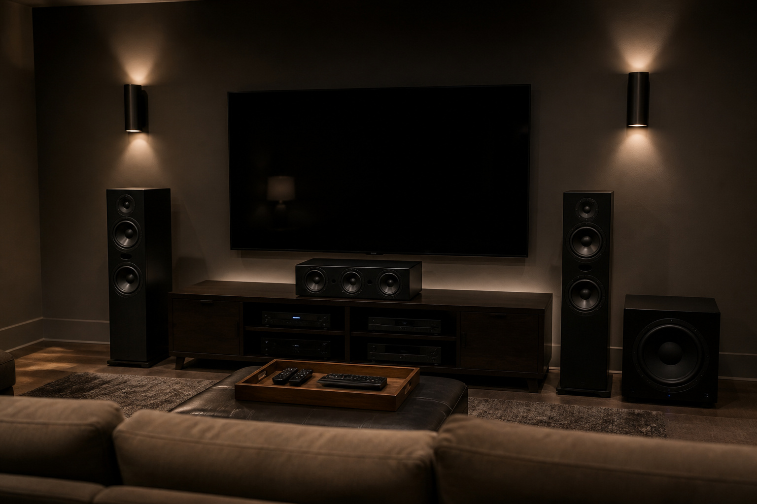 Dedicated movie room with a full speaker system