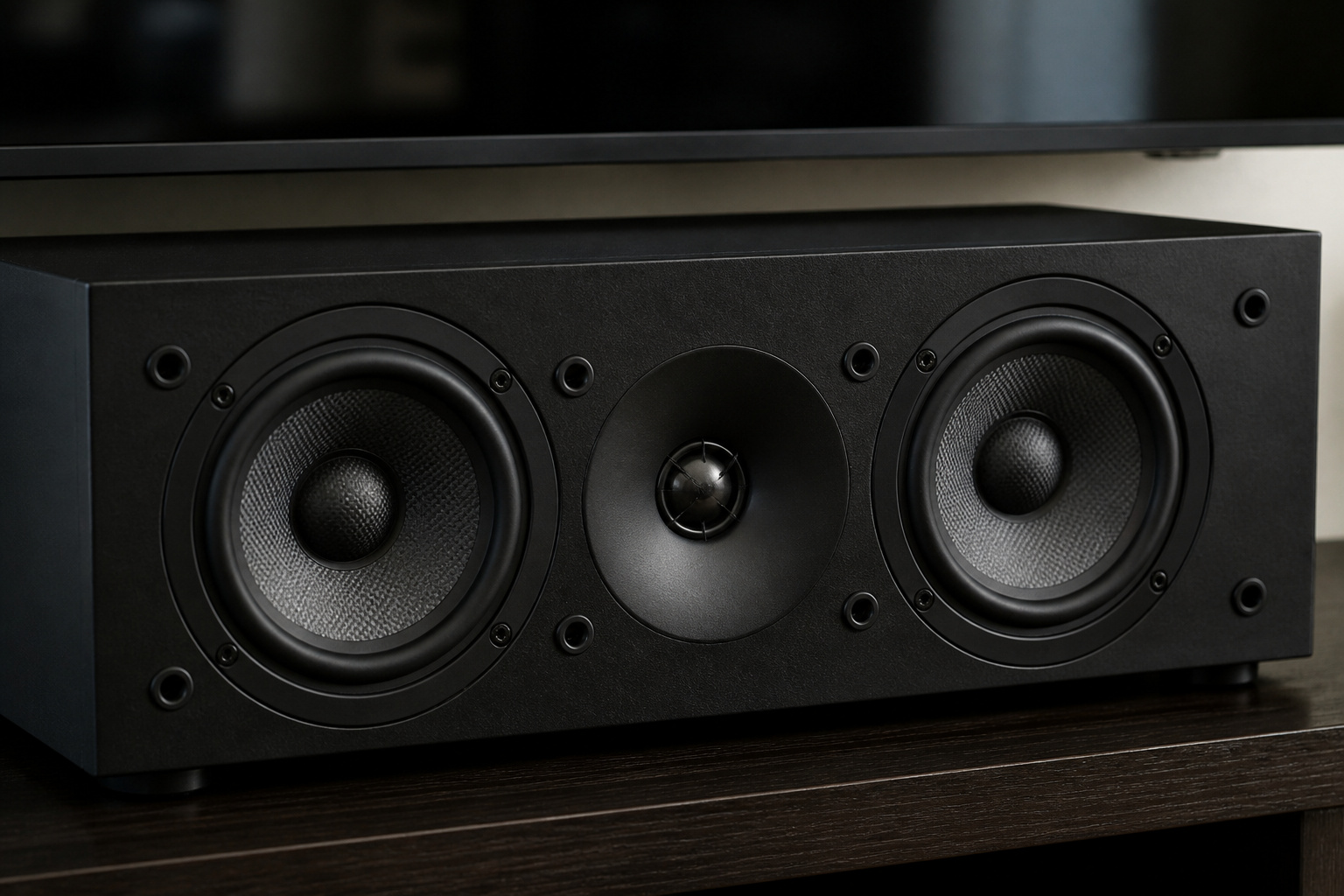 Center-channel speaker beneath a TV