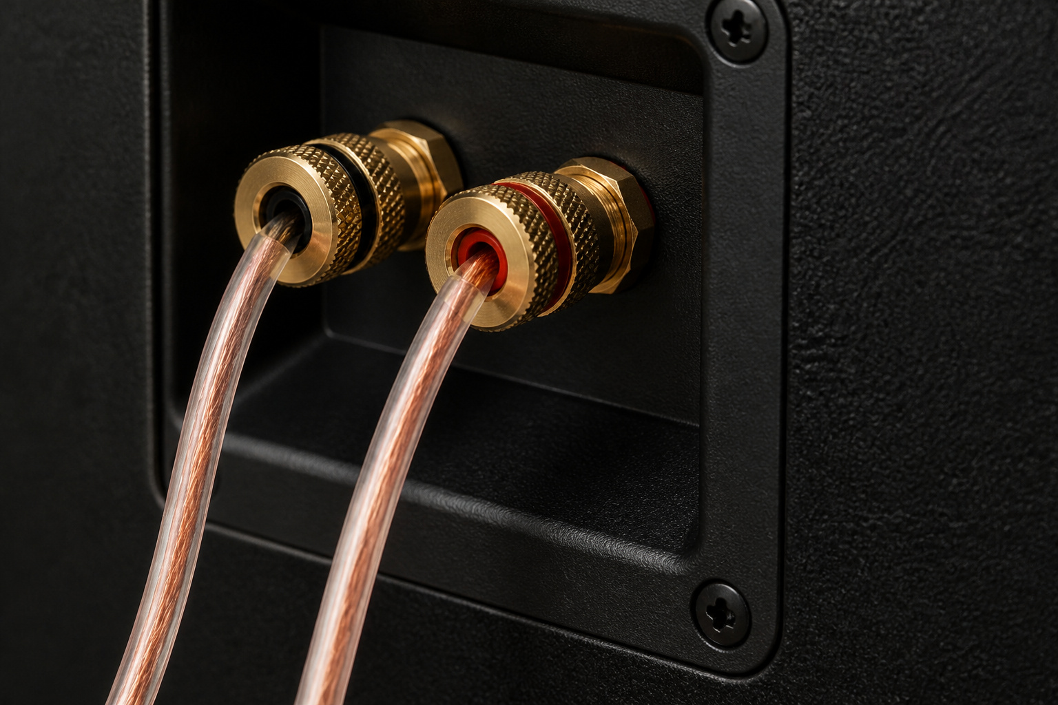 Speaker wire connected to a speaker's binding posts