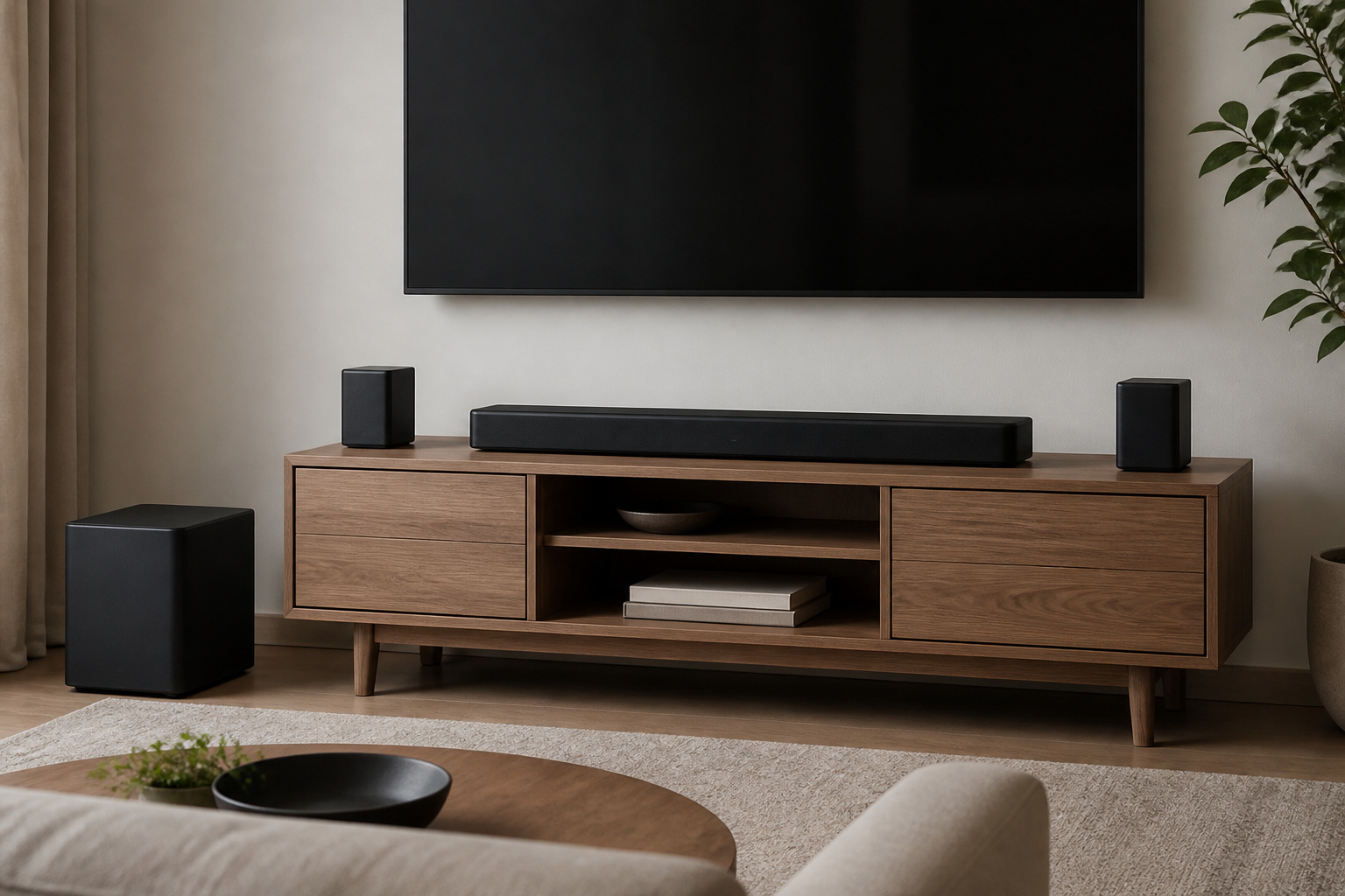 Soundbar with wireless subwoofer and rear speakers