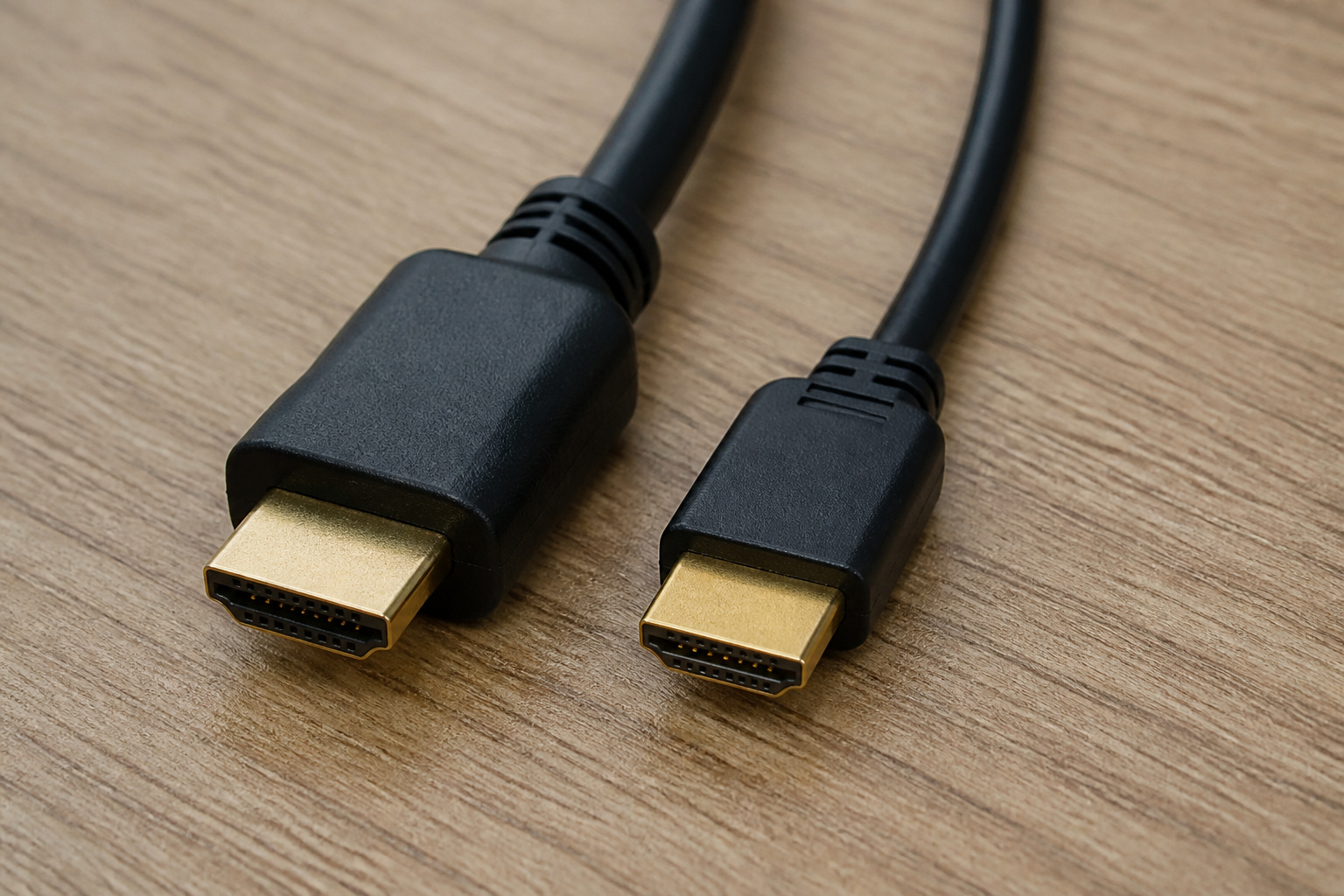 Two HDMI cables side by side on a desk