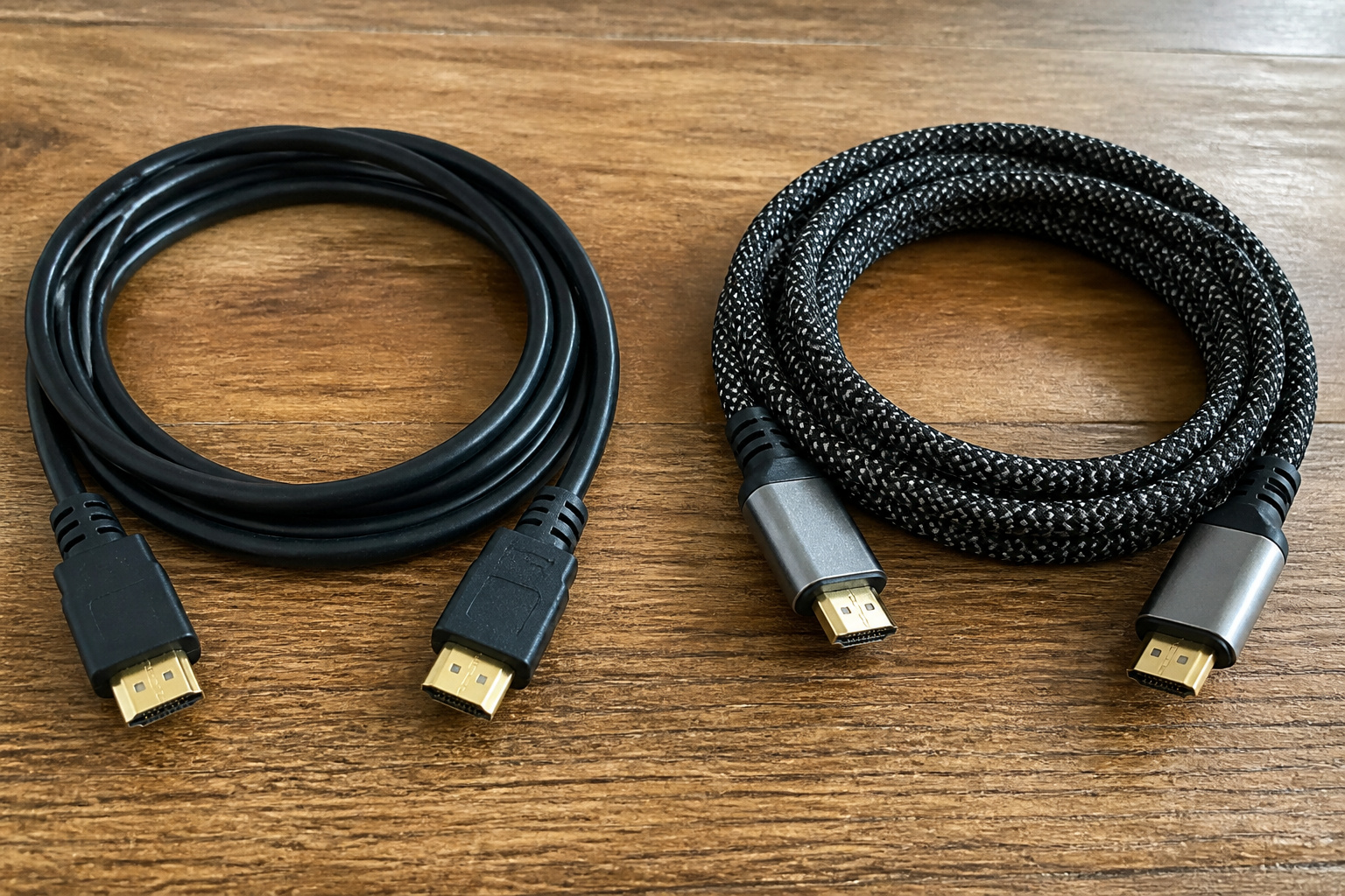 Inexpensive and braided HDMI cables side by side