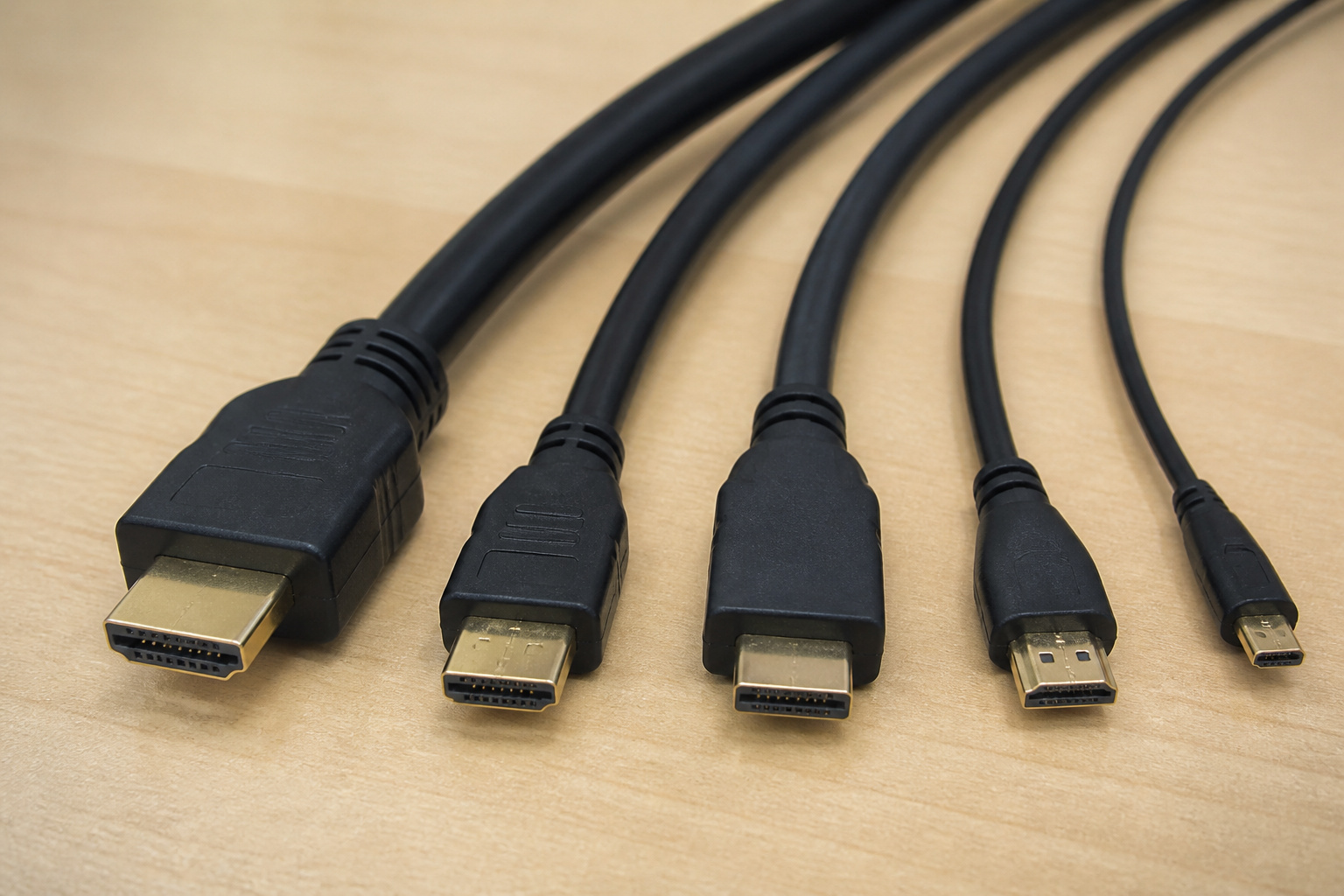 Several HDMI cables of different thicknesses