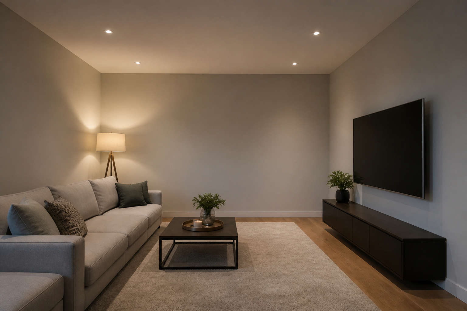 TV mounted on a wall away from window glare