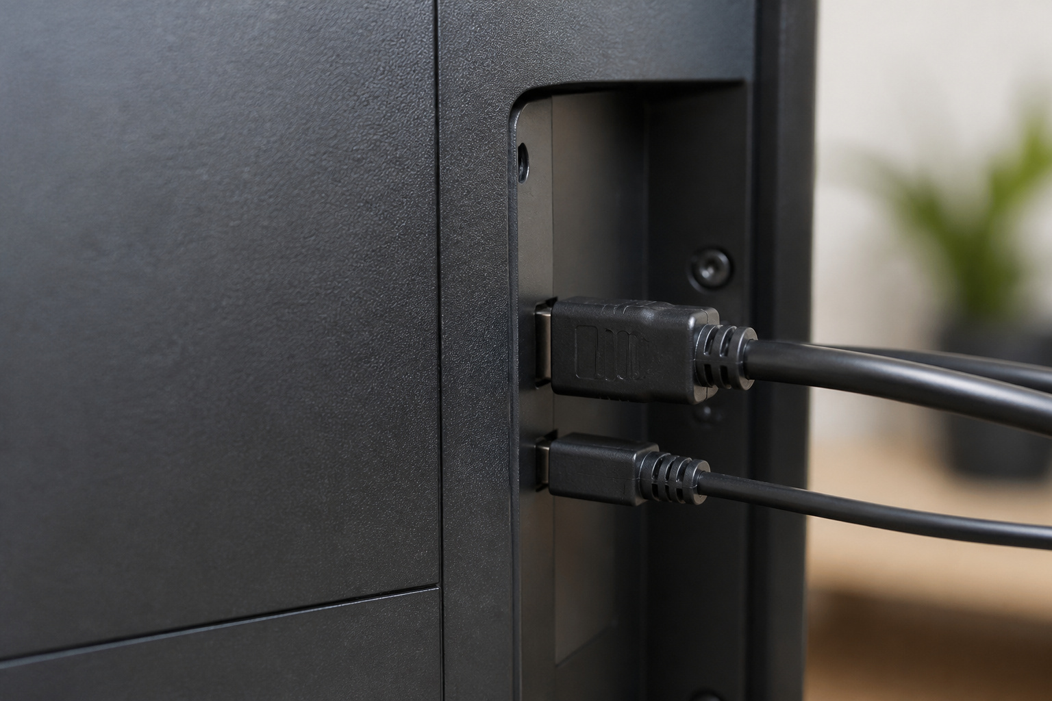 HDMI and optical cables plugged into the back of a TV
