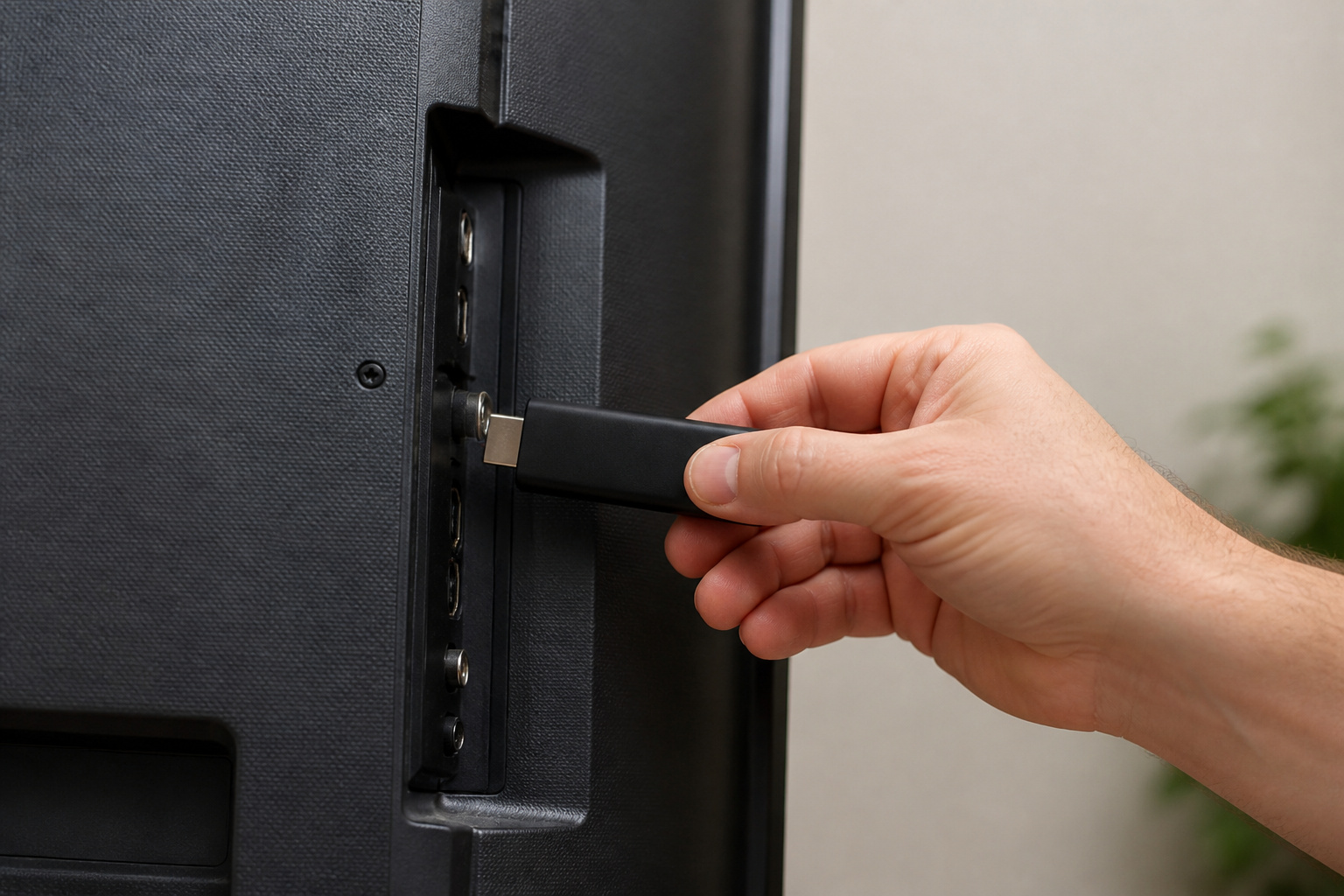 Person unplugging a streaming stick to restart it