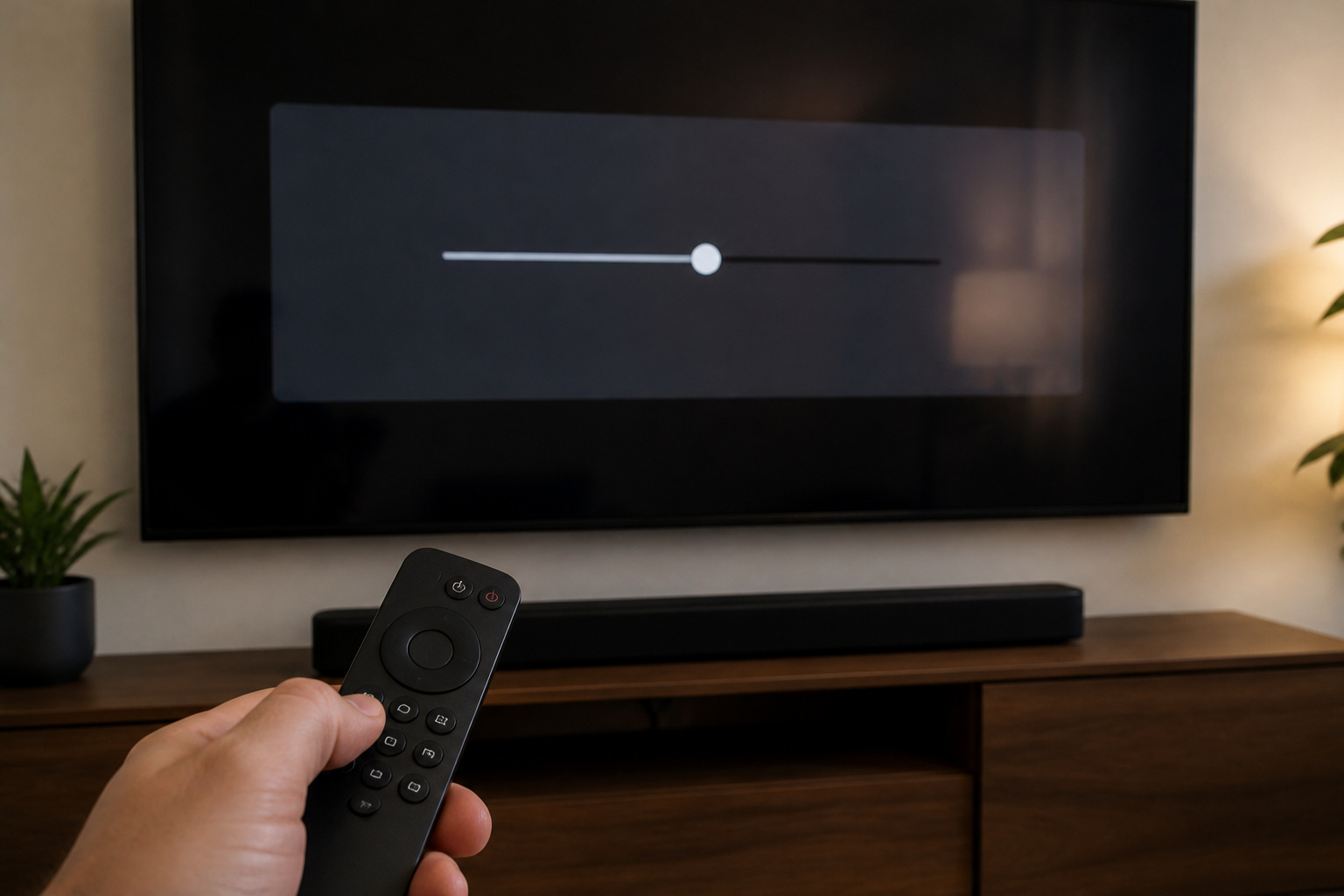 Person adjusting an audio delay setting on a TV