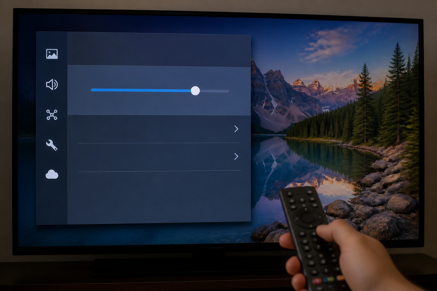 TV motion smoothing settings with a remote in hand