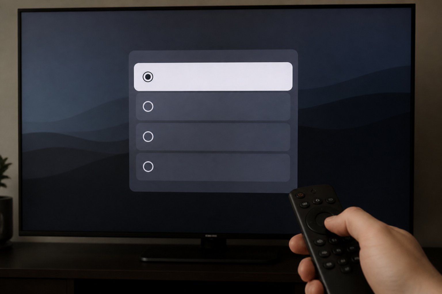 TV playback quality settings with a remote in hand