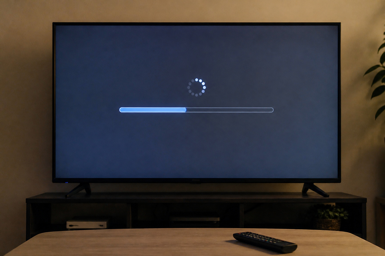 TV showing an update progress bar