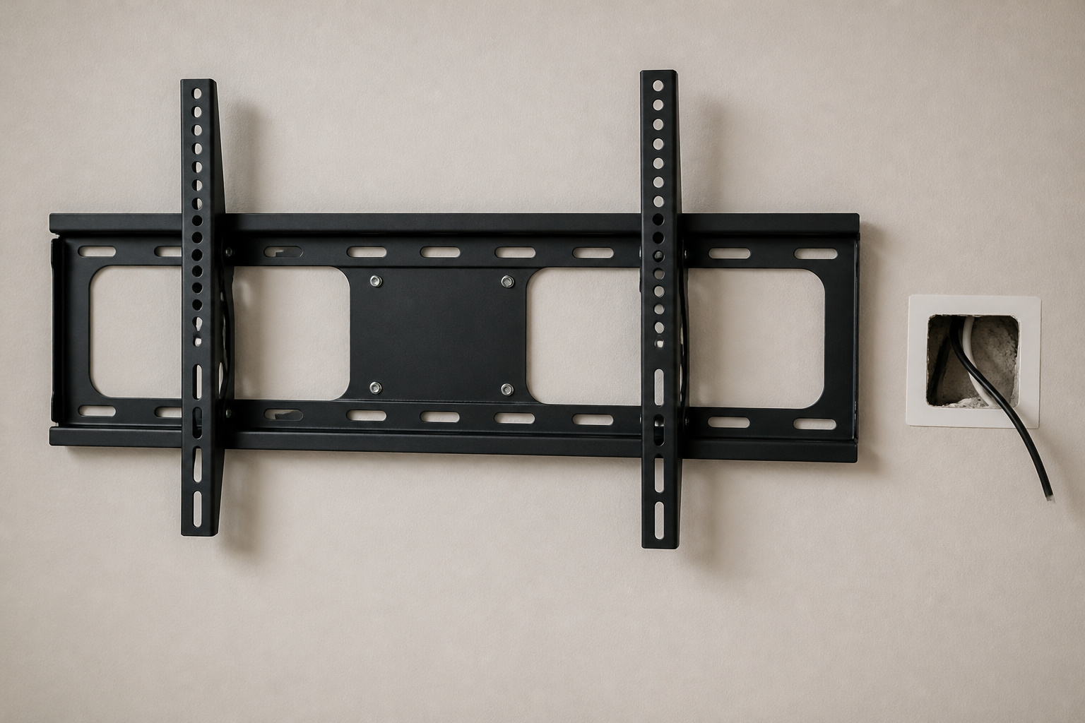 TV wall mount bracket with a cable pass-through opening