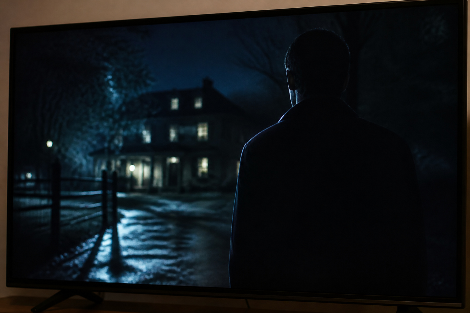 TV showing a dark night scene with crushed shadows