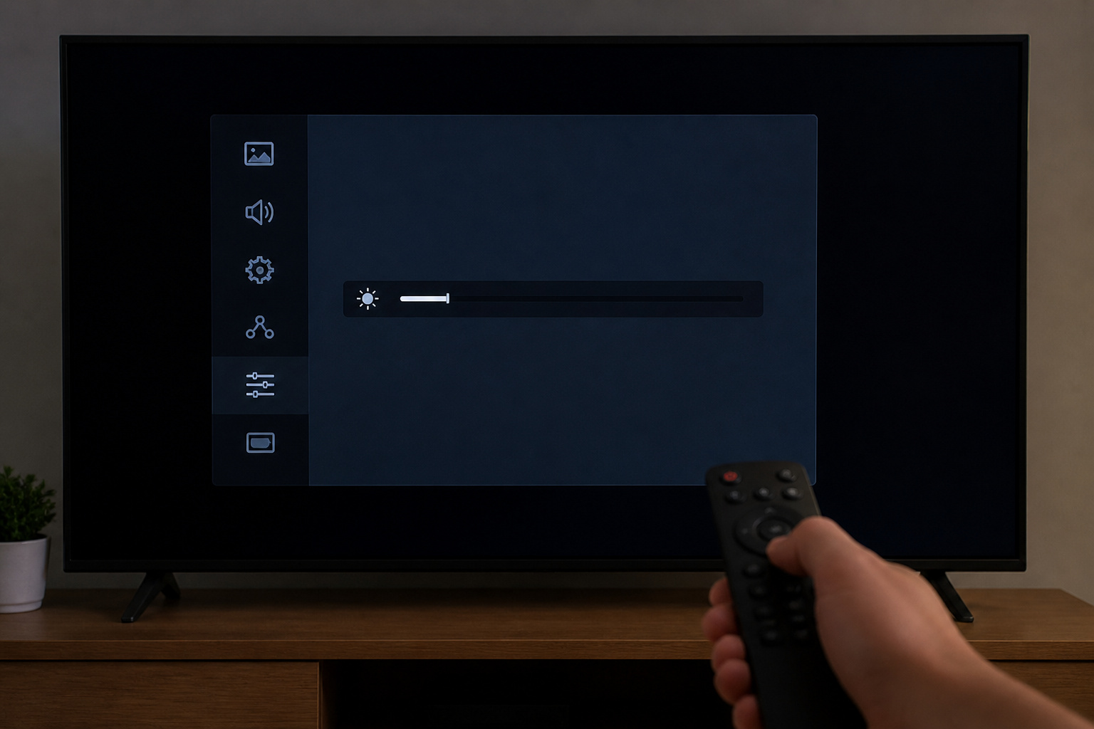 TV settings menu with a low backlight slider