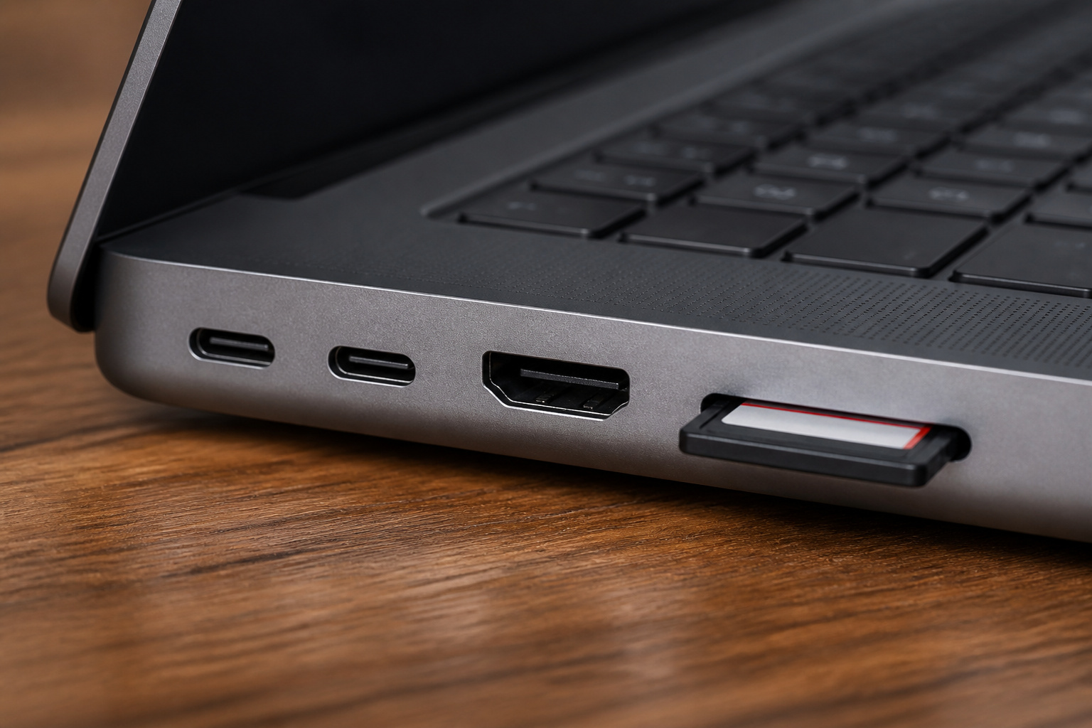 Laptop ports including an SD card slot