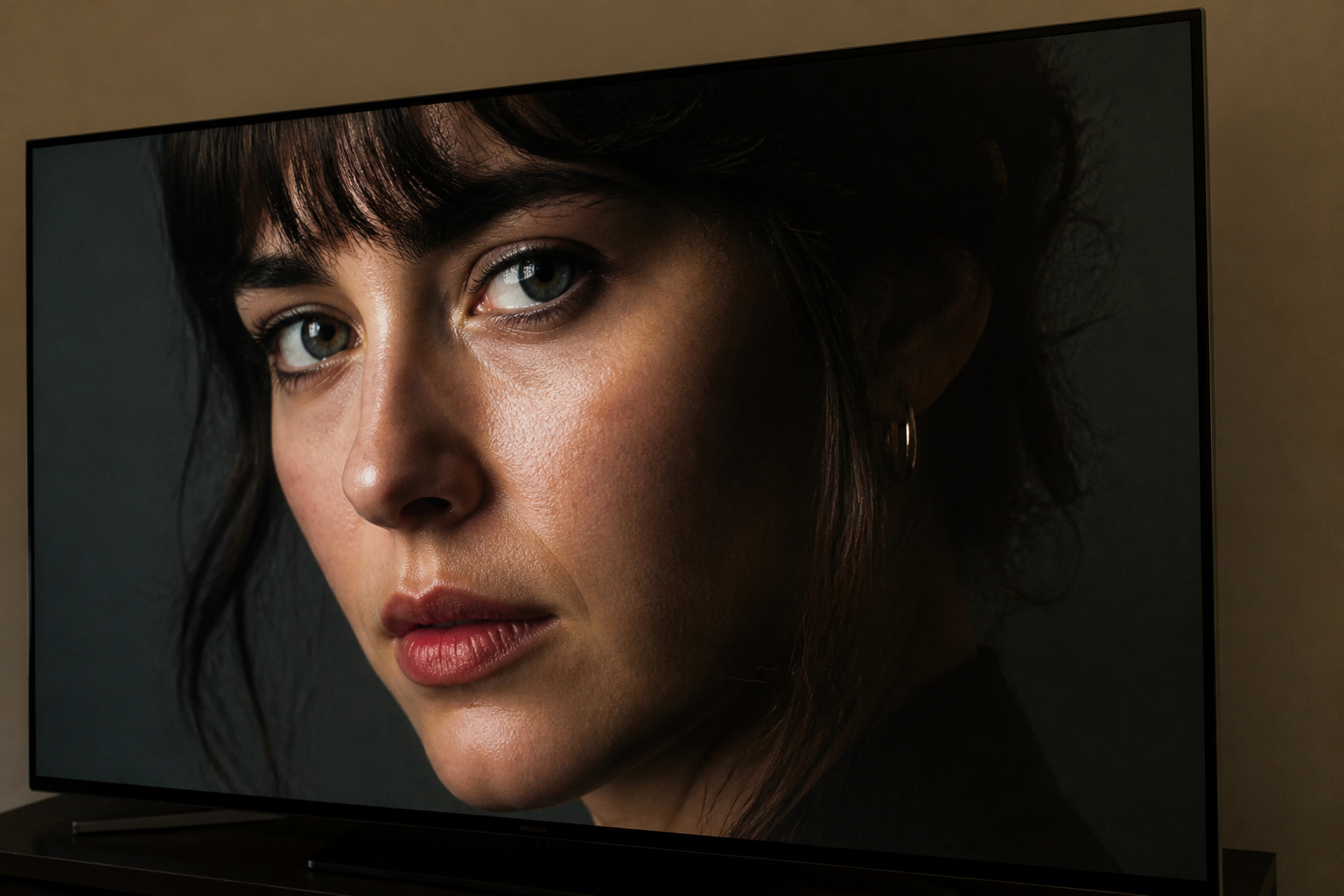TV showing a portrait with balanced shadows and highlights