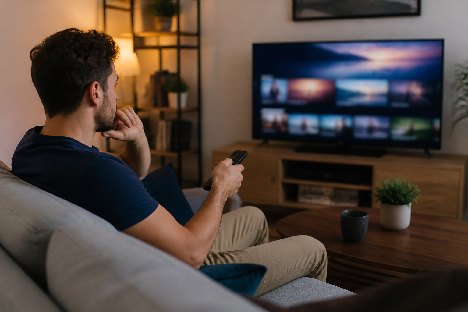 Person choosing a platform on a smart TV menu
