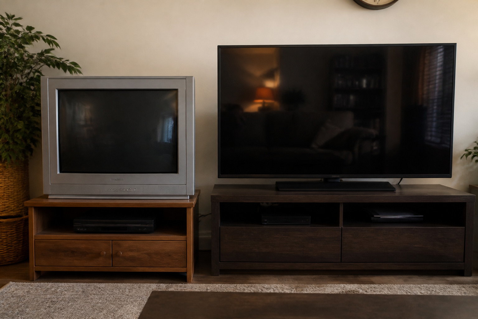 Older TV beside a newer slim TV
