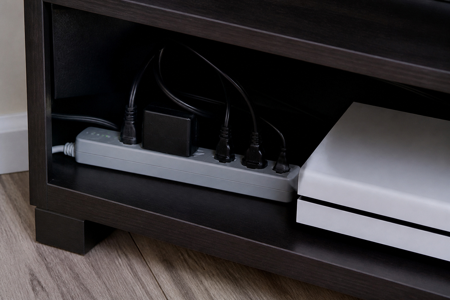Surge protector with TV and console plugged in