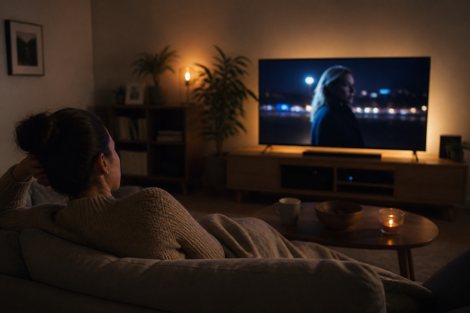 TV in use during an evening at home