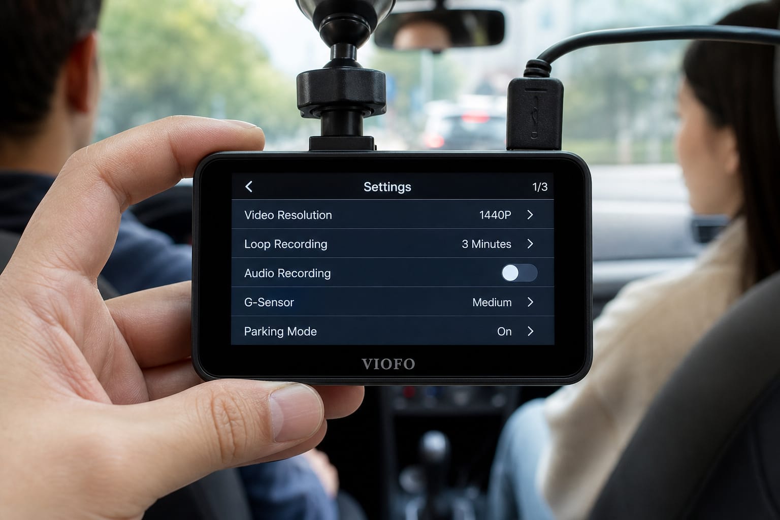 Dash cam settings screen showing the audio recording toggle