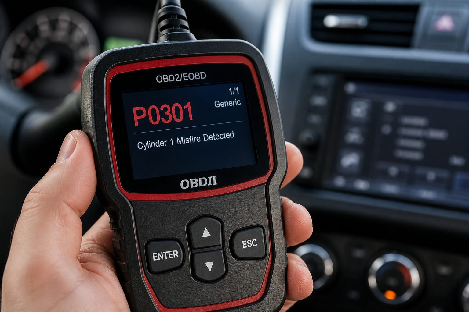 OBD2 scanner screen displaying a diagnostic trouble code