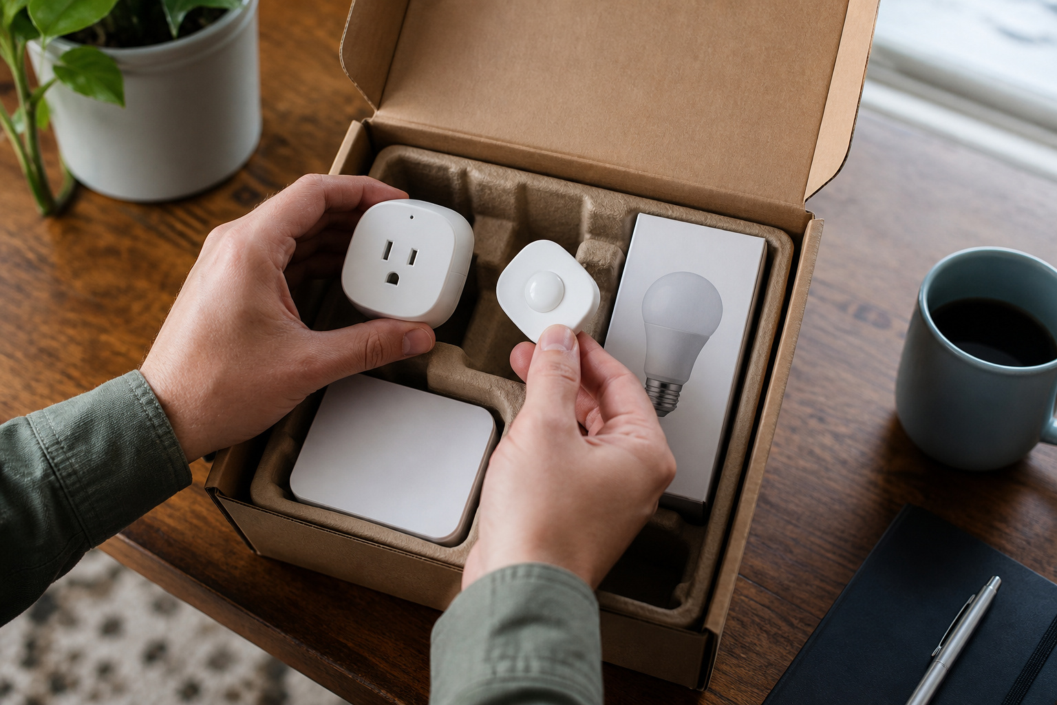 Assorted smart home devices being unboxed, representing ecosystem device compatibility